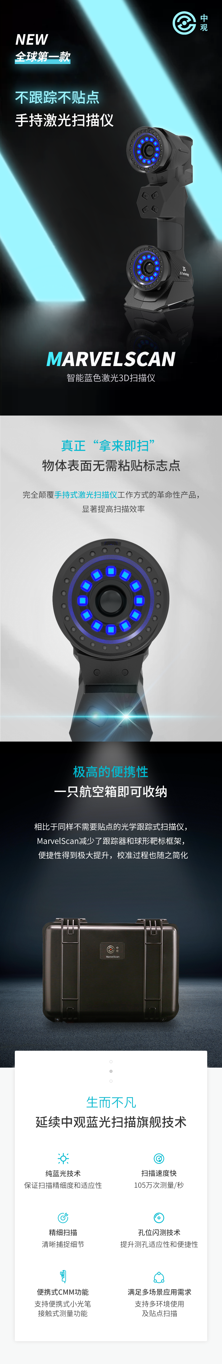 全球第一款不跟踪不贴点手持激光<a href=http://www.zg-3d.com/ target=_blank class=infotextkey>三维扫描仪</a>—MarvelScan智能蓝色激光3D扫描仪